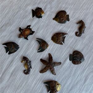 Vintage Decorative Metal Fish and Sea Creatures wall sculptures